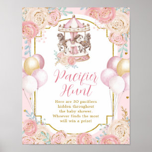Affiche Chasse au carrousel magique rose et or