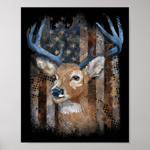 Affiche Chasse au cerf de Buck Whitetail Drapeau américain
