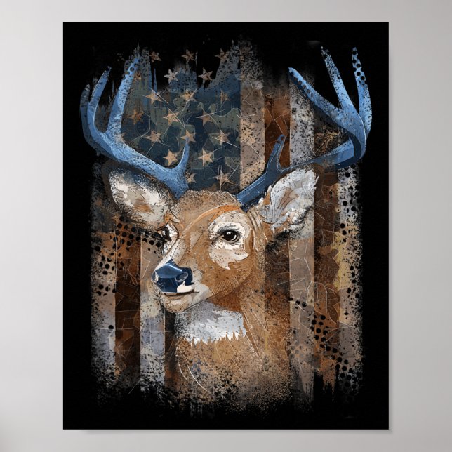 Affiche Chasse au cerf de Buck Whitetail Drapeau américain (Devant)