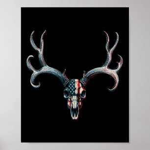 Affiche Chasse Au Cerf Mule - Drapeau Américain Sur Crâne 