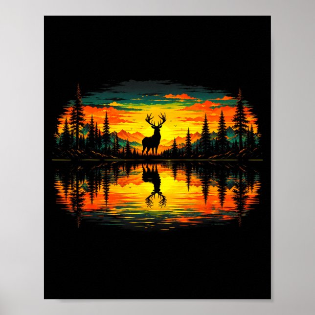 Affiche Chasse au cerf nature réflexion forêt arbres (Devant)