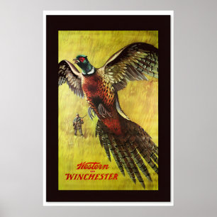 Affiche Chasse au faisan vintage avec une Winchester dans
