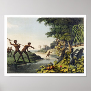 Affiche Chasse au Kangaroo, aborigines en Nouvelle-Galle d