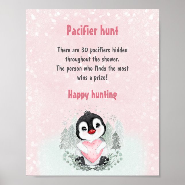 Affiche Chasse au Pacifique de manguin rose de Baby shower (Devant)
