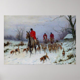 Affiche Chasse au renard, chasseurs et chiens rentrant che