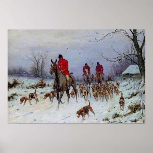 Affiche Chasse au renard, chasseurs et chiens rentrant che (Devant)