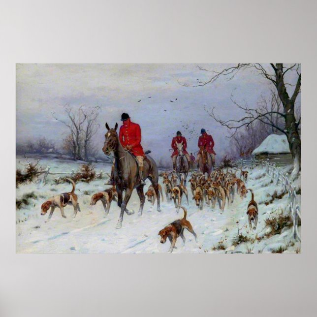 Affiche Chasse au renard, chasseurs et chiens rentrant che (Devant)