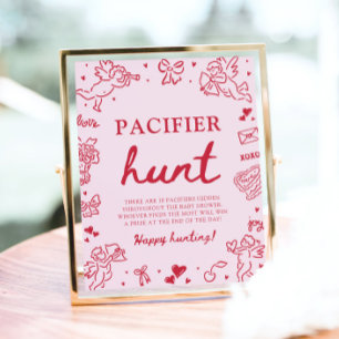 Affiche Chasse au Sucette Bébé à Main Levée Rose pour la S