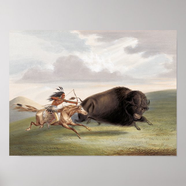 Affiche Chasse aux bisons, Poursuite (1884) chromolithogra (Devant)