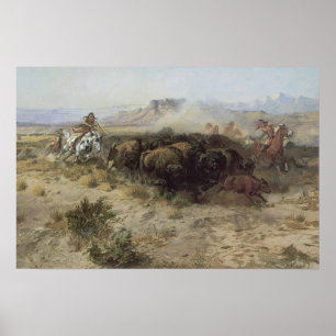 Affiche Chasse aux buffles n° 26 par CM Russell, Indiens v