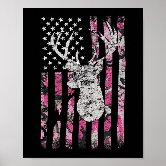 Affiche Chasse aux cerfs Camo Drapeau américain Pink Buck (Devant)