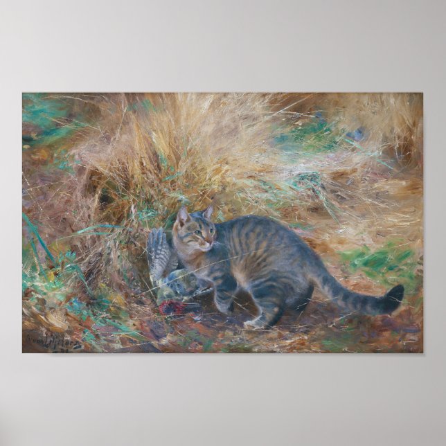 Affiche Chasse aux chats à une tortue, Bruno Liljefors (Devant)