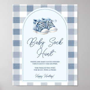 Affiche Chasse aux chaussettes bébé gingham chaussures béb