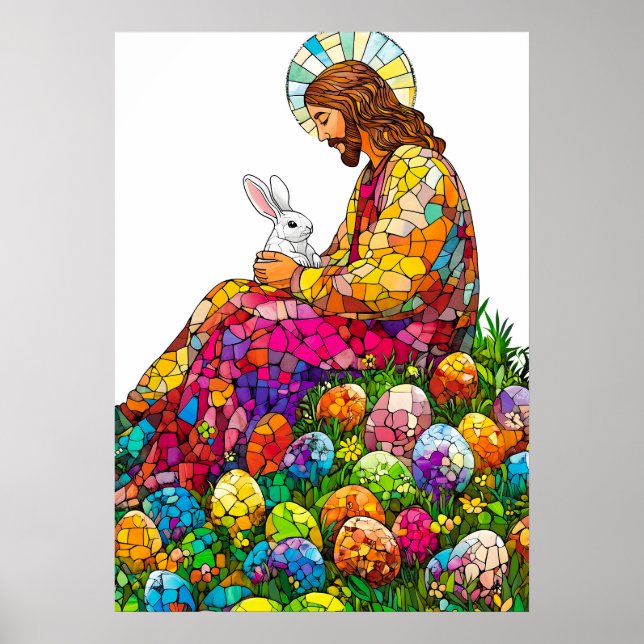 Affiche Chasse aux oeufs de lapin de Pâques Jésus vibrant (Devant)