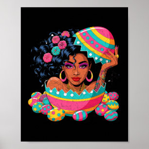 Affiche Chasse aux œufs de Pâques colorée Reine noire June