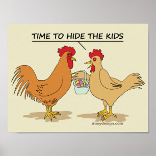 Affiche Chasse aux œufs de Pâques dessin animé de poulet d