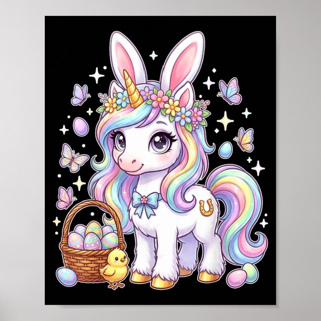 Affiche Chasse aux œufs de Pâques licorne lapin de Pâques  (Devant)