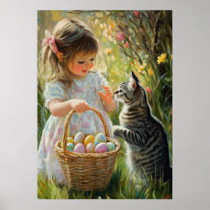 Affiche Chasse aux oeufs de Pâques mignonne avec chaton