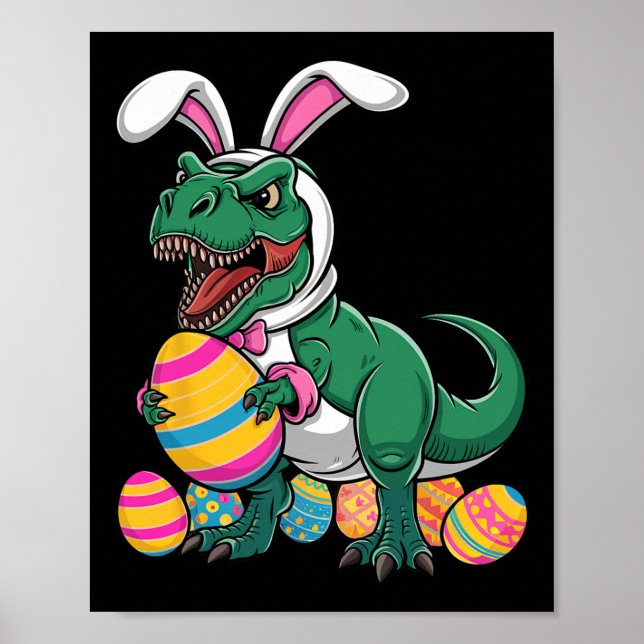 Affiche Chasse aux oeufs de Pâques T Rex Dinosaur Bunny Ha (Devant)