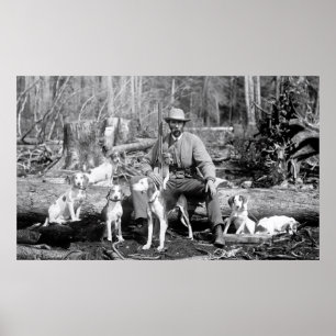 Affiche CHASSE avec 7 CHIENS c. 1880