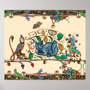 AFFICHE CHASSE BESTIAIRE MÉDIÉVALE, OISEAU, FALCON