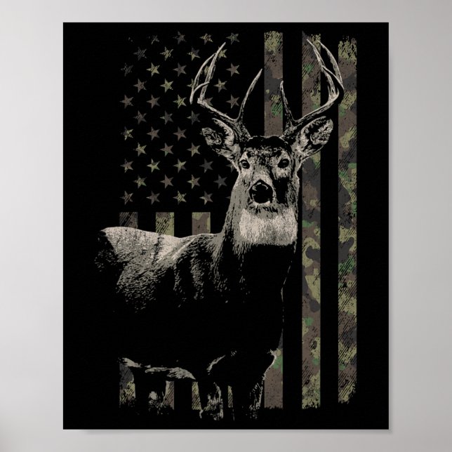 Affiche Chasse Camo Drapeau Américain Cerf (Devant)