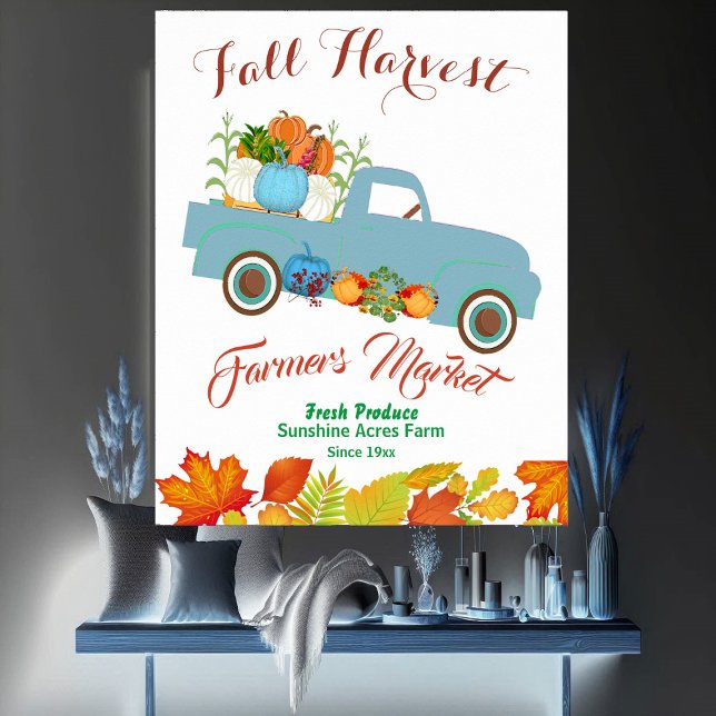 Affiche Chasse d'automne Farmer Citrouille Patch Farmhouse (Fall Harvest Farmer Market Pumpkin Patch Farmhouse Poster)