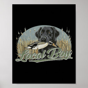 Affiche Chasse de canard local garçon Black Lab chien exté