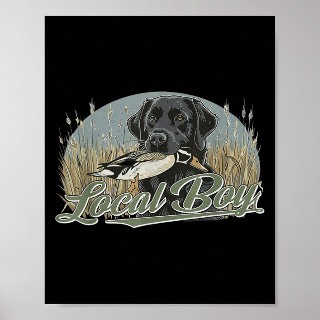 Affiche Chasse de canard local garçon Black Lab chien exté (Devant)