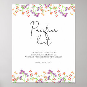 Affiche chasse fleur sauvage à la pacifier jeu de baby sho