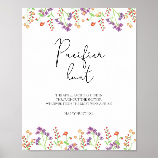 Affiche chasse fleur sauvage à la pacifier jeu de baby sho (Devant)