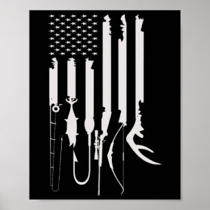 Affiche Chasse Pêche Drapeau américain Décor à thème