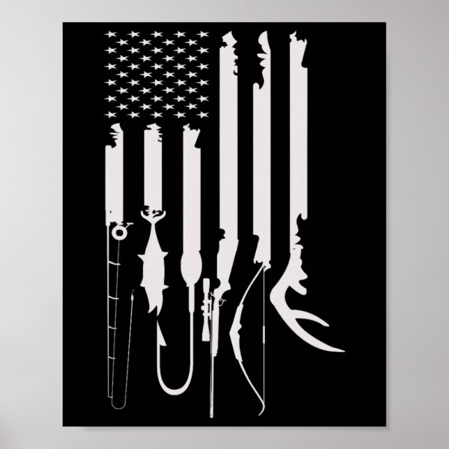 Affiche Chasse Pêche Drapeau américain Décor à thème (Devant)