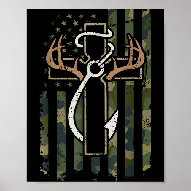 Affiche Chasse Pêche Foi Cerfs Bois Croix Crochet Chri (Devant)