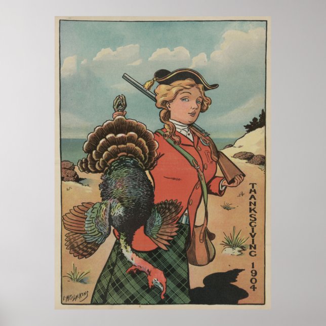 Affiche Chasse vintage à la Turquie de Thanksgiving (1904) (Devant)