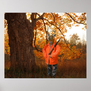 Affiche Chasseur de cerfs dans les bois d'automne