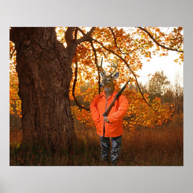 Affiche Chasseur de cerfs dans les bois d'automne (Devant)