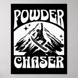Affiche Chasseur de poudre de snowboard skieur de télésièg