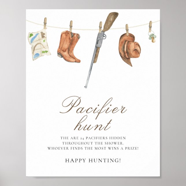 Affiche Chasseur - jeu de baby shower pour pacifier bébé (Devant)