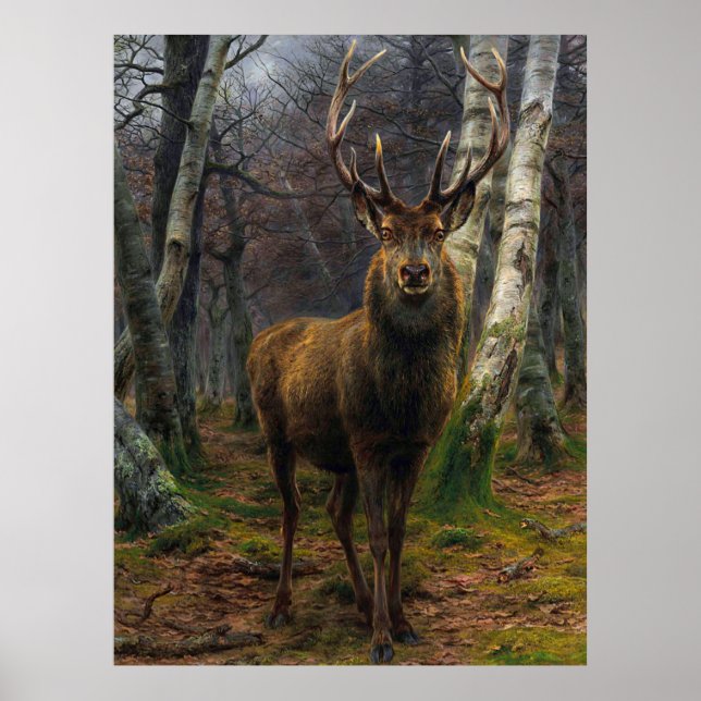 Affiche Chasseur rustique de cerfs vintages (Devant)