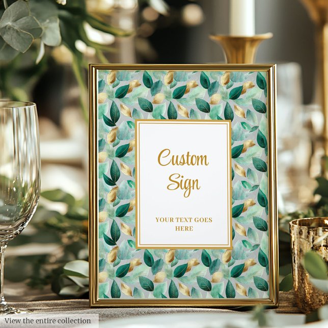 Affiche Chasseur tendance Green Gold Foliage Mariage perso (Trendy Hunter Green Gold Foliage Wedding Custom Poster )