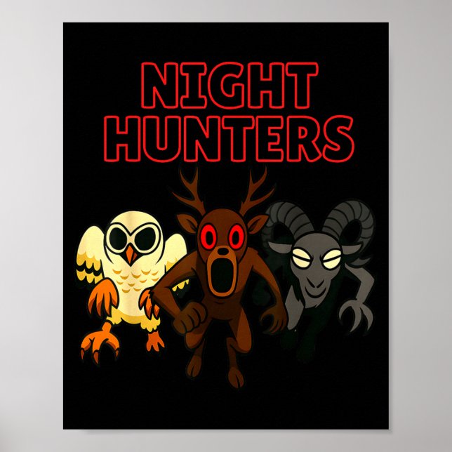 Affiche Chasseurs de nuit. 3 Animaux dans la forêt. Cool G (Devant)