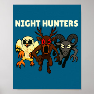 Affiche Chasseurs de nuit. 99 nuits hibou cerf bélier dans