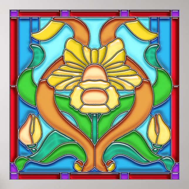 Affiche Châssis en verre daffodique Art Nouveau (Devant)