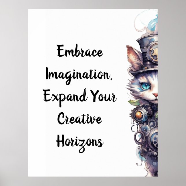 Affiche Chat 1 Kitten et chapeau supérieur aquarelle (Devant)