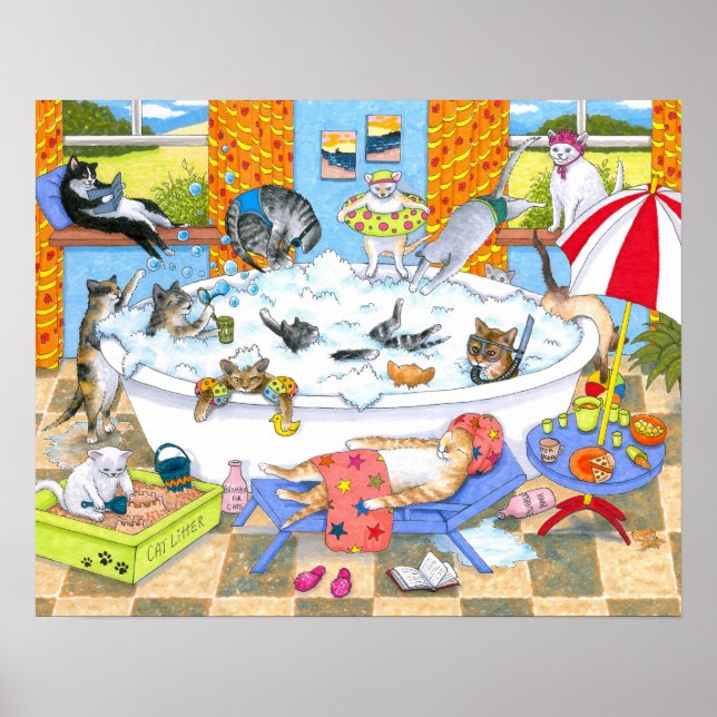 Affiche Chat 601 drôles de chats dans le bain (Devant)