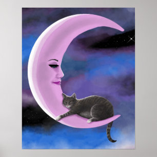 Affiche chat 661 Lune rose