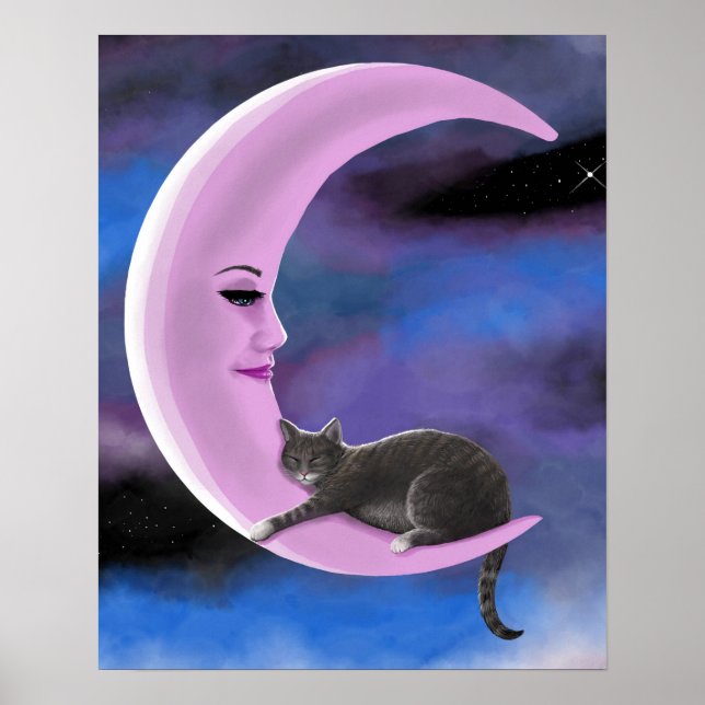 Affiche chat 661 Lune rose (Devant)