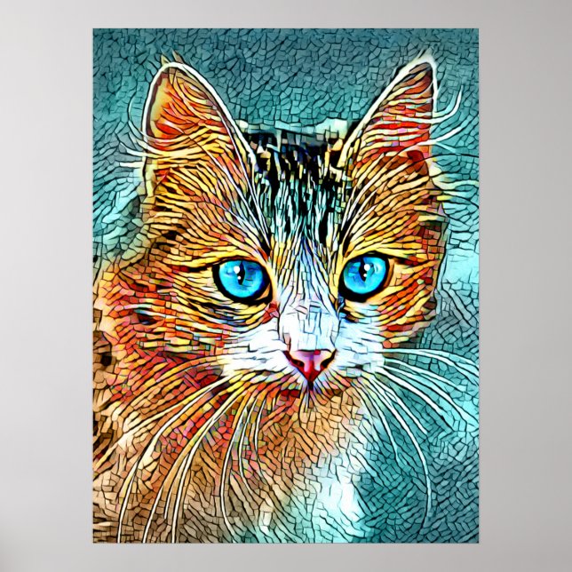 Affiche Chat 685 Turquoise Orange (Devant)