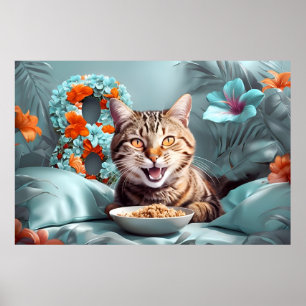 Affiche Chat 8 mars Fête des femmes ou 8e anniversaire Flo